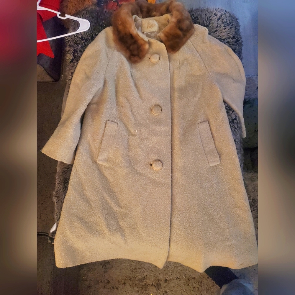 ILGWU Union label 50s Swingcoat: mink collar, wool, Mint** LG